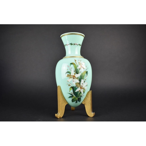 464 - A Late 19th/20th Century Turquoise Opaque Glass Vase Set on Three Gilt Scrolled Supports the Body De... 