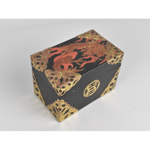 47 - An Oriental Brass Mounted Rectangular Playing Card Box, 11.75cms Long