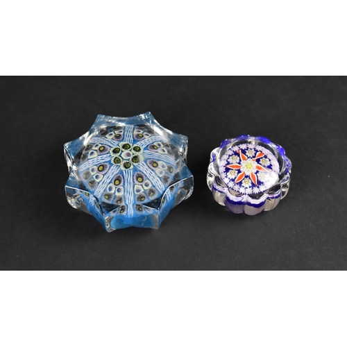 470 - A Small Perthshire Glass Millefiori Paperweight with Scalloped Edge Together with a Larger Star Shap... 