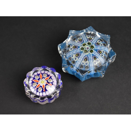 470 - A Small Perthshire Glass Millefiori Paperweight with Scalloped Edge Together with a Larger Star Shap... 