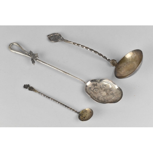 494 - A Continental Silver Ladle with Twist Handle and Maltese Cross Motif Finial Together with a White Me... 