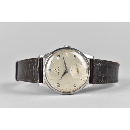 500 - A Vintage C.1950's Stainless Steel Cased Omega Wrist Watch, Silvered Face with Roman and Baton Numer... 