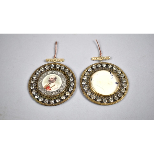 503 - A Pair of Early 20th Century Hanging Jewelled Frames with Suspension T-Bar Supports, 5.75cms Diamete... 