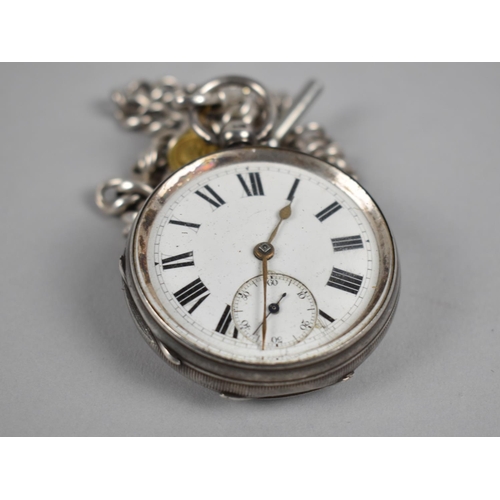 53 - A Silver Cased Open Faced Pocket Watch, London Hallmark, Complete with Silver Plated Watch Chain