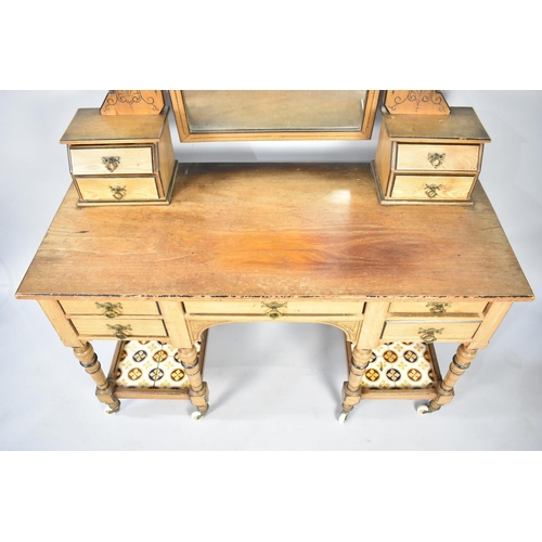 570 - An Aesthetic Movement Dressing Table, Base with Centre Long Drawer Flanked by Two Short Drawers Eith... 