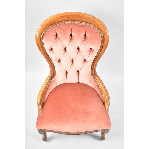 585 - A Mahogany Framed Button Upholstered Ladies Balloon Back Nursing Chair