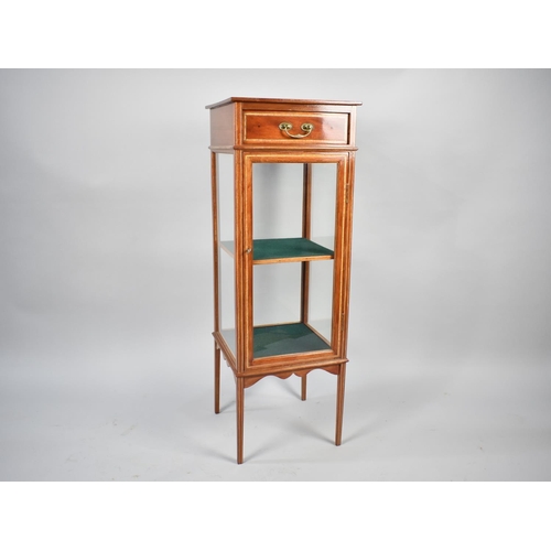 62 - An Edwardian String Inlaid Mahogany Display Cabinet with Single Top Drawer, 36cms Square and 107cms ... 