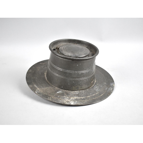 64 - A 19th Century French Pewter Desktop Inkstand of Circular Form, Missing Ceramic Ink Container, 22.5c... 