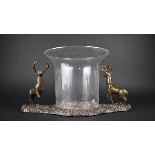 65 - A Modern Glass Planter Set on Bronze Effect Stand Having Two Stags Either Side, 43cms Wide