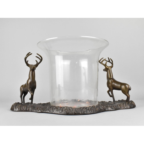 65 - A Modern Glass Planter Set on Bronze Effect Stand Having Two Stags Either Side, 43cms Wide