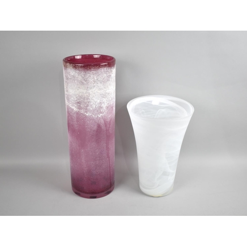 68 - Two Modern Glass Vases, Flared Example 29cms and Cylindrical Pink Example 43cms