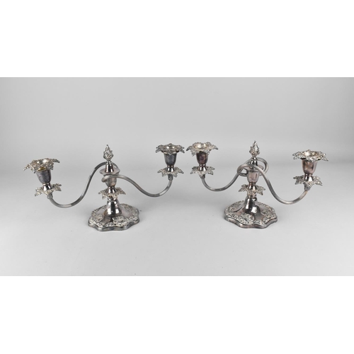 83 - A Pair of Three Branch Silver Plate Candelabra, 30cms Wide and 17.5cms High