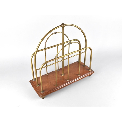 90 - A Late Victorian/Edwardian Brass Two Division Brass Newspaper Rack, 35.5cms Wide