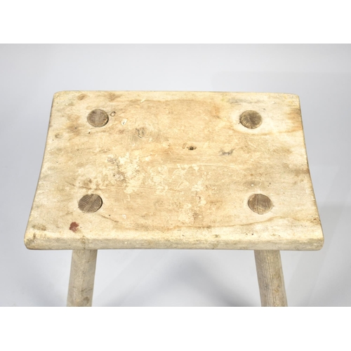 101 - A Vintage Rustic Rectangular Topped Stool on Turned Splayed Support, 32x22cms