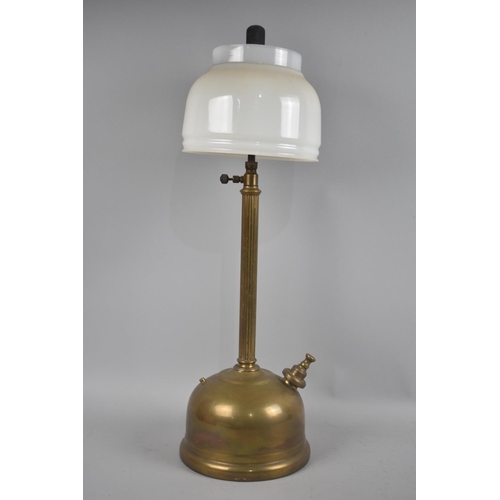 103 - A Late Victorian/Edwardian Brass Paraffin Lamp with reeded Support and Opaque Glass Shade, 54cms Hig... 