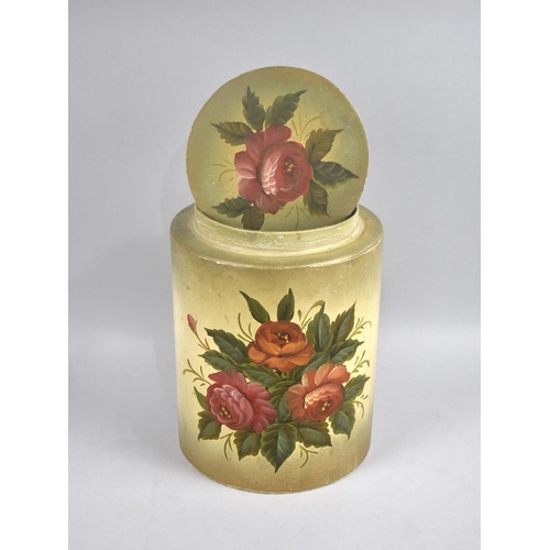 105 - A Modern Floral Painted Cylindrical Storage Jar in the Form of a Tea Caddy, 27cms High