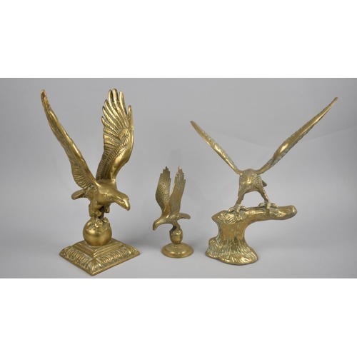 134 - A Collection of Four Brass Studies of Eagles with Wings Outstretched, Tallest 27cms High