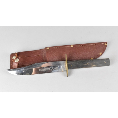 156 - A Mid/Late 20th Century Bowie Knife by Nowill and Sons in Leather Sheath, Horn Scales, 26cms Long