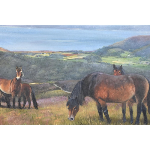 172 - A Framed Oil on Canvas Depicting Dartmoor Ponies in Landscape, 60x45cms