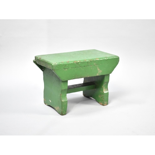 186 - A 19th Century Green Painted Rustic Rectangular Topped Stool, 38cms by 22cms