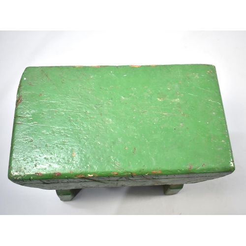 186 - A 19th Century Green Painted Rustic Rectangular Topped Stool, 38cms by 22cms