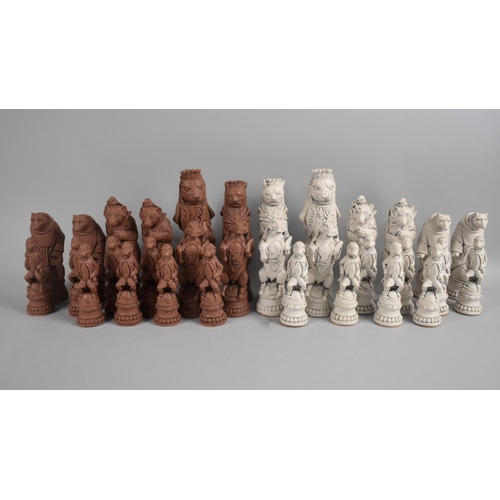 189 - A Moulded Plaster Chess Set, Pieces on the Form of Anthropomorphic Animals, Kings 19cms High