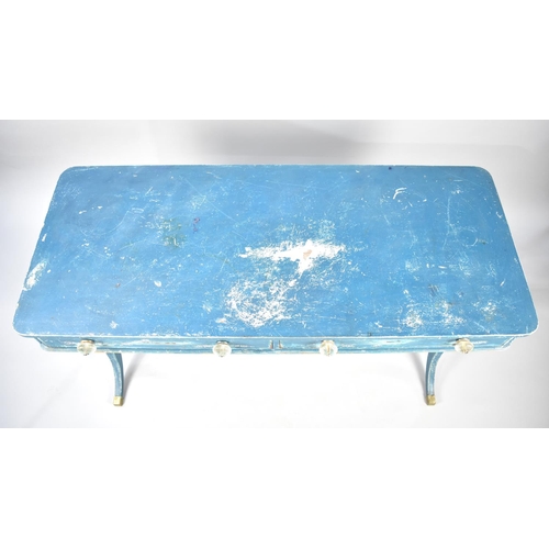 191 - A Blue Painted Two Drawer Side Table, Shabby Chic, 121cms Wide