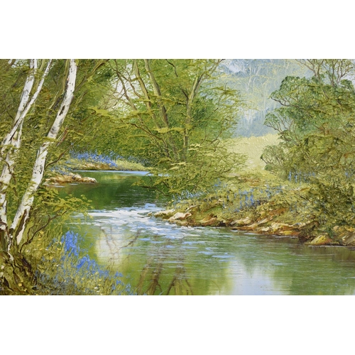 192 - A Gilt Framed Textured Oil on Canvas Depicting River Scene, Signed Evans, 39x39cms