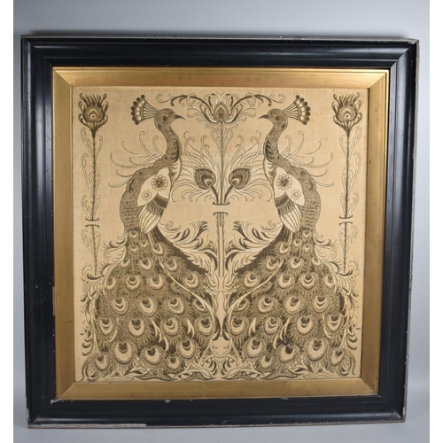 193 - A Framed Silk Embroidery of Peacocks, 56x58cms