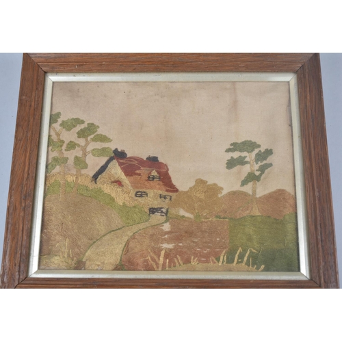 196 - A Gilt Framed Georgian Silk  Stump Work Picture Depicting Mother and Daughter with Sheaves of Corn, ... 