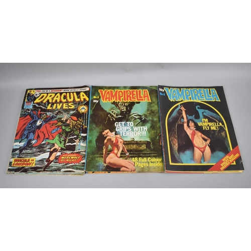 206 - A Collection of 1970s Comics to include Issues 1-4 Vampirella and Five Copies Dracula Lives