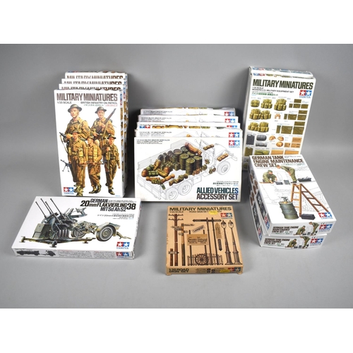 238 - A Box Containing Fifteen Tamiya Sets of Model Soldiers and Military Accessories, all model sets comp... 