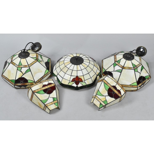 252 - A Set of Reproduction Tiffany Style Light Fittings to Include Three Ceiling Hanging Examples and a P... 