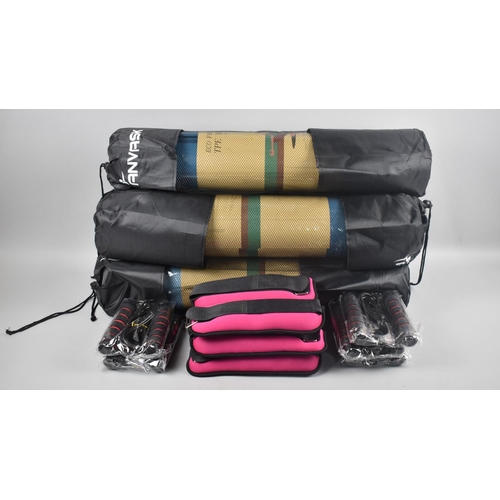 256 - A Collection of Five New and Unused Yoga Mats, Skipping Ropes and Weights