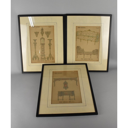 278 - A Set of Three Framed Prints of French Furniture Designs Dated Feb 1918