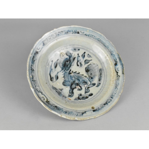 285 - A Late Ming Dynasty Chinese Blue and White Plate with Kylin  Decoration Having Shaped Rim and Patter... 