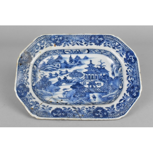 289 - A Small Chinese Qing Dynasty Porcelain Blue and White Rectangular Dish with Canted Edges, River Vill... 