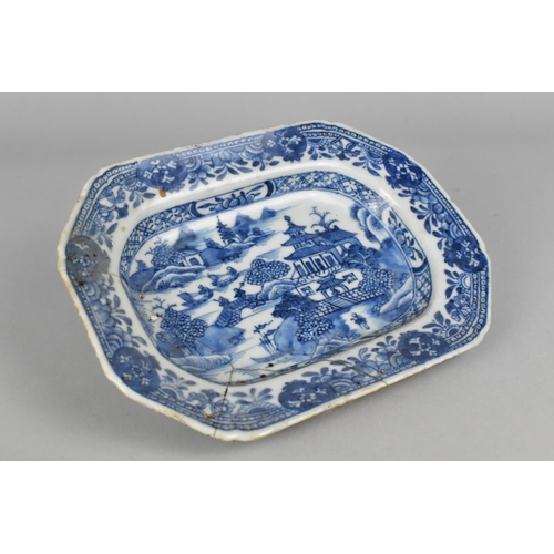 289 - A Small Chinese Qing Dynasty Porcelain Blue and White Rectangular Dish with Canted Edges, River Vill... 