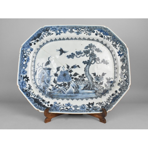 290 - A 19th Century Chinese Blue and White Porcelain Export Platter Decorated with Walled Garden Scene wi... 