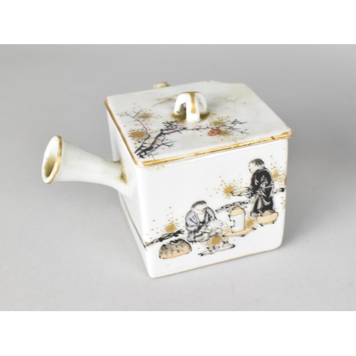 296 - A Porcelain Yokode Kyusu Teapot Decorated with Figures in Exterior Setting (Some Condition Issues) T... 