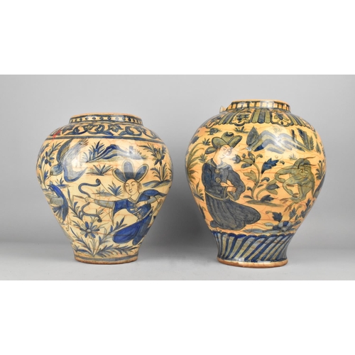 301 - A Near Pair of Interesting Qajar Dynasty Type Vases, Decorated with Hunting Scenes Detailing Figures... 