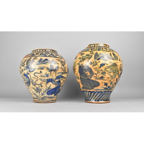 301 - A Near Pair of Interesting Qajar Dynasty Type Vases, Decorated with Hunting Scenes Detailing Figures... 