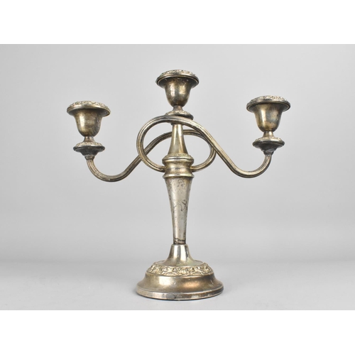 374 - A Mid 20th Century Silver Plated Three Branch Candelabra, 25cm high