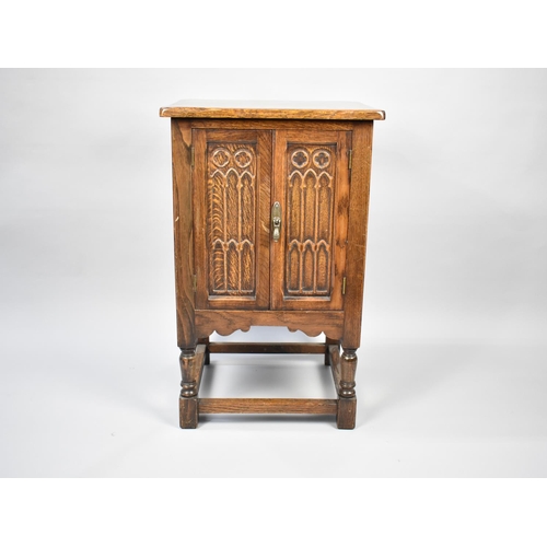 377 - A Mid 20th Century Oak Side Cabinet with Carved Panelled Doors to Shelved Interior, 47cm wide x 41cm... 