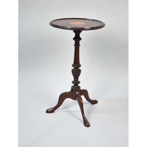 381 - A Circular Edwardian Inlaid Mahogany Wine Table, Top Has Been Glued, 30cm Diameter