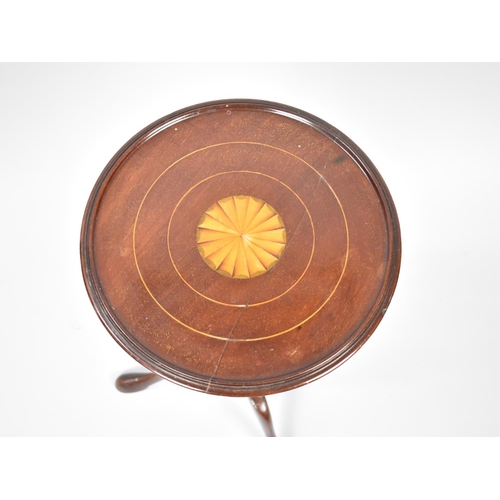 381 - A Circular Edwardian Inlaid Mahogany Wine Table, Top Has Been Glued, 30cm Diameter