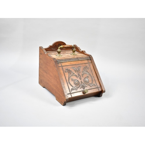 382 - An Edwardian Carved Wooden Coal Scuttle, Complete with Metal Liner but Missing Shovel, 49cm Long