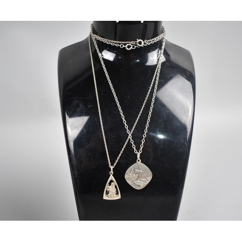 Three Silver Pendants on Chains to Include Heart Shaped Locket and Two