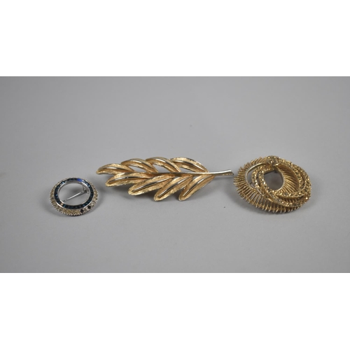 449 - A Collection of Three Vintage Brooches, Circular Jewelled Ciner Example, Gilt Example in the Form of... 