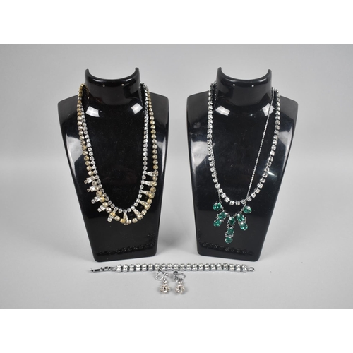 458 - A Collection of Various Vintage Rhinestone Jewellery to include Bracelet, Four Necklaces and a Pair ... 